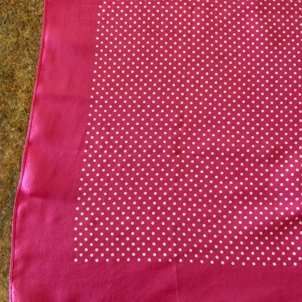 Kreier Pink with White Polka Dots Silk Scarf Made in Switzerland 26" x 26" - Picture 7 of 13